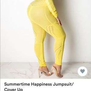 Knitted yellow jumpsuit short sleeves